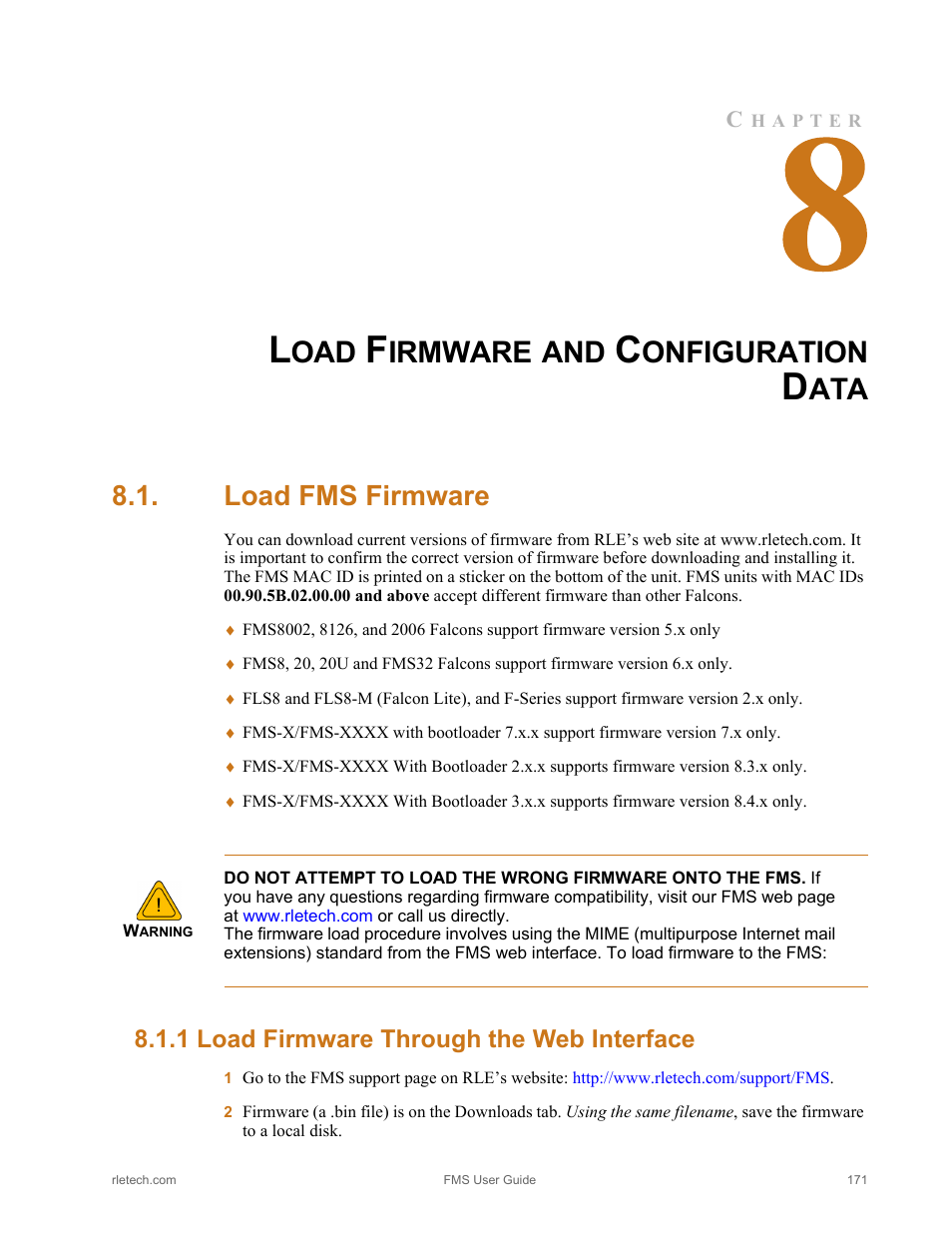Load firmware and configuration data, Load fms firmware, 1 load firmware through the web interface | Load firmware through the web interface, Irmware, Onfiguration | RLE FMS V.1.13 User Manual | Page 171 / 226