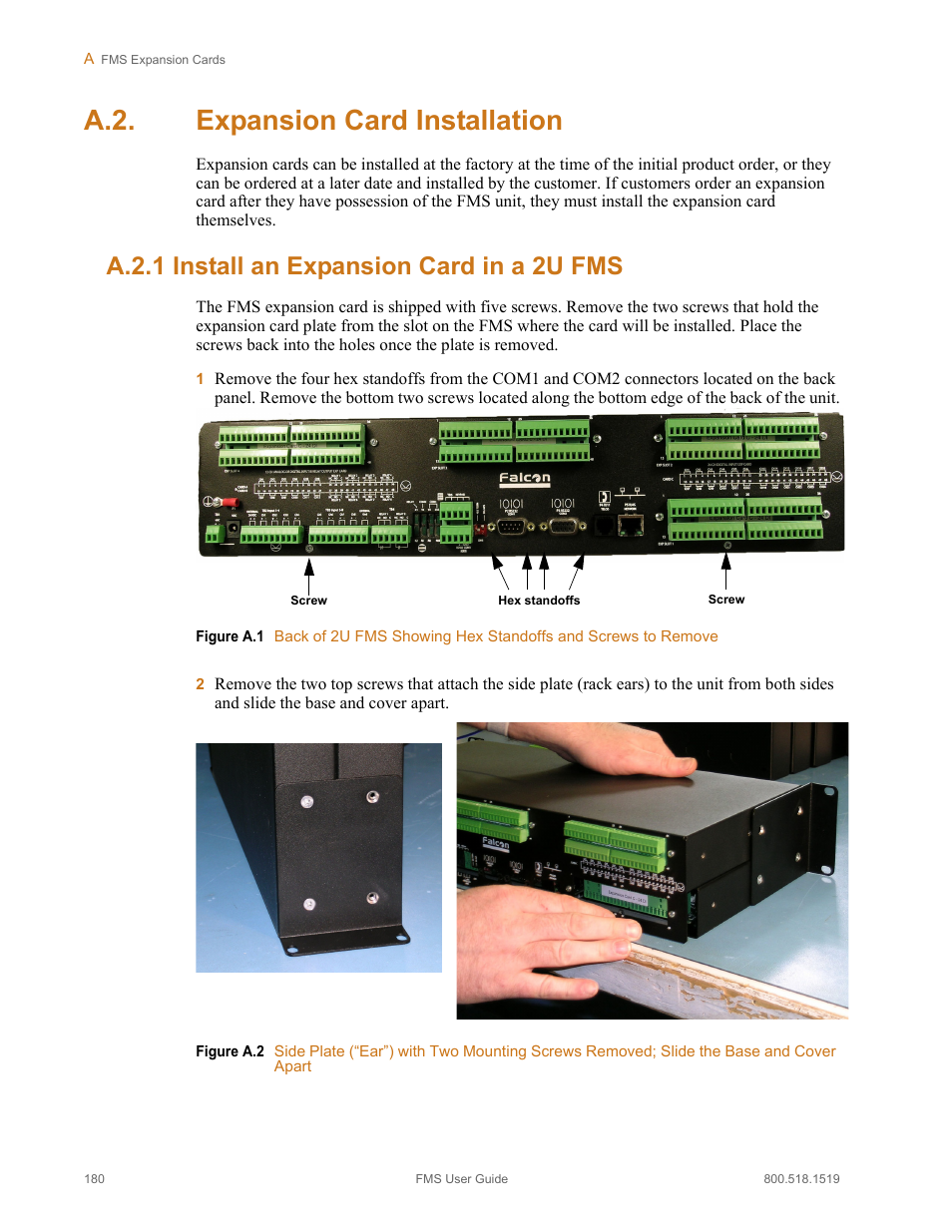 A.2. expansion card installation, A.2.1 install an expansion card in a 2u fms, Expansion card installation | Install an expansion card in a 2u fms, Figure a.1, Figure a.2, Apart | RLE FMS V.1.13 User Manual | Page 180 / 226