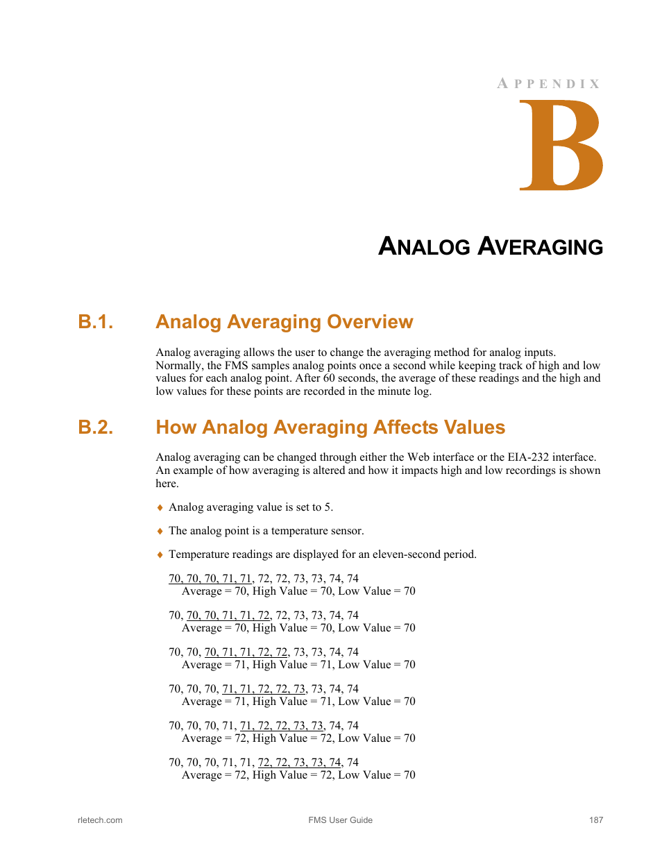 Analog averaging, B.1. analog averaging overview, B.2. how analog averaging affects values | Nalog, Veraging | RLE FMS V.1.13 User Manual | Page 187 / 226