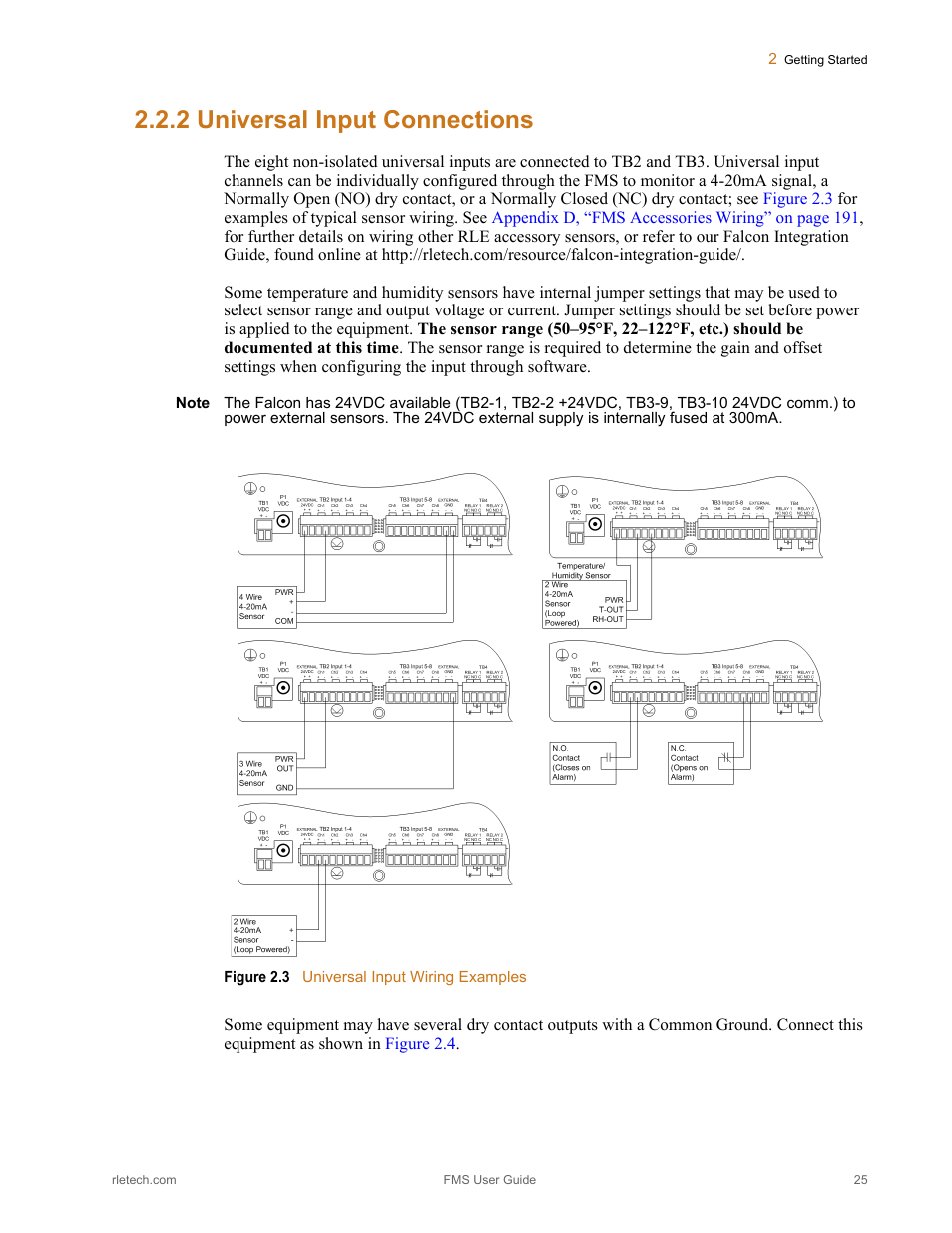 2 universal input connections, Universal input connections, Figure 2.3 | Universal input wiring examples | RLE FMS V.1.13 User Manual | Page 25 / 226