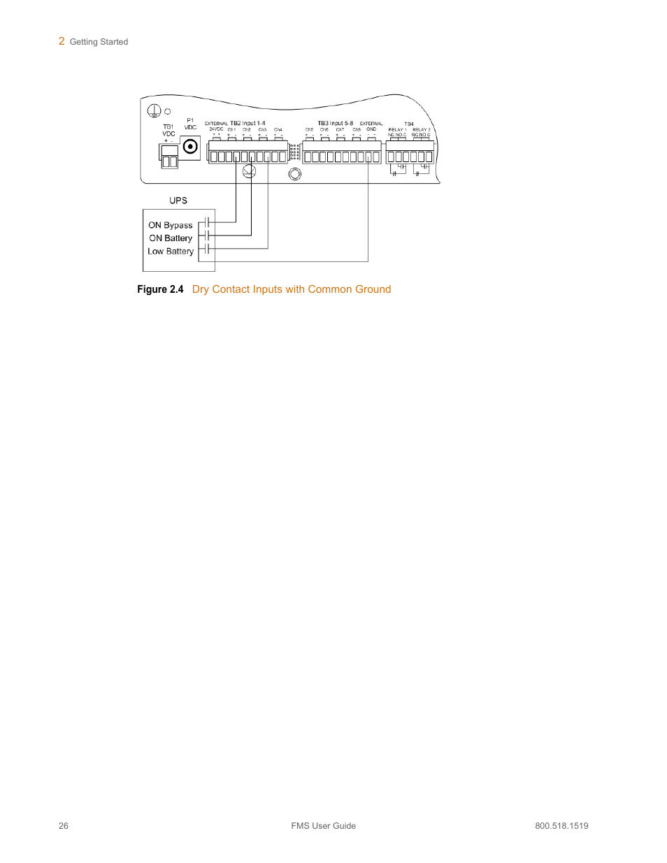 Figure 2.4, Dry contact inputs with common ground, N in | RLE FMS V.1.13 User Manual | Page 26 / 226