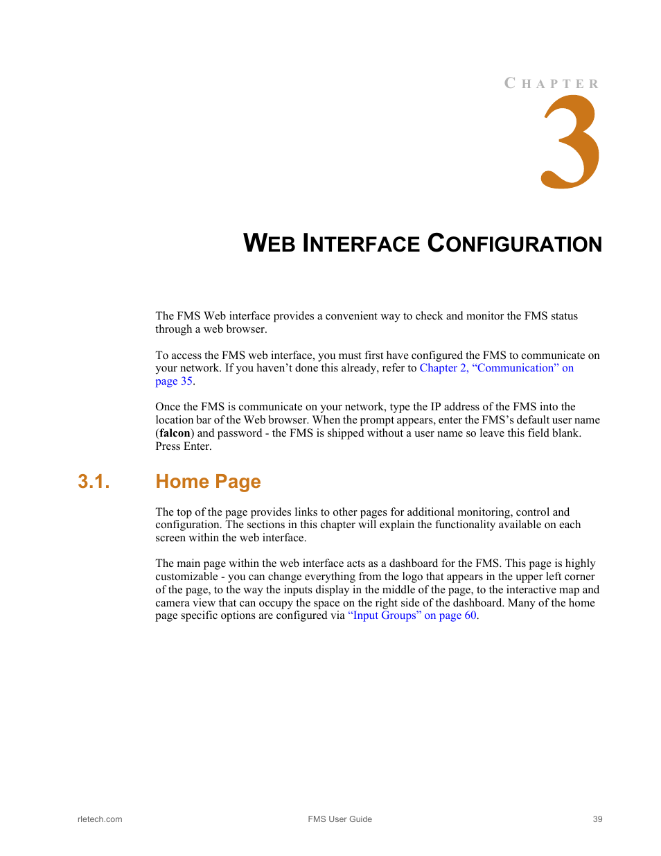 Web interface configuration, Nterface, Onfiguration | Home page | RLE FMS V.1.13 User Manual | Page 39 / 226