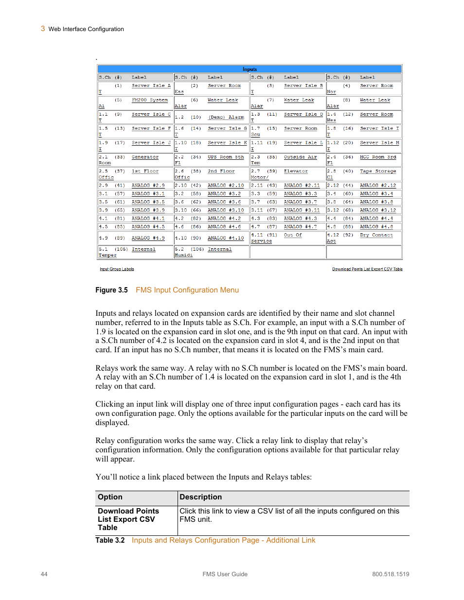 Figure 3.5, Fms input configuration menu, Table 3.2 | RLE FMS V.1.13 User Manual | Page 44 / 226