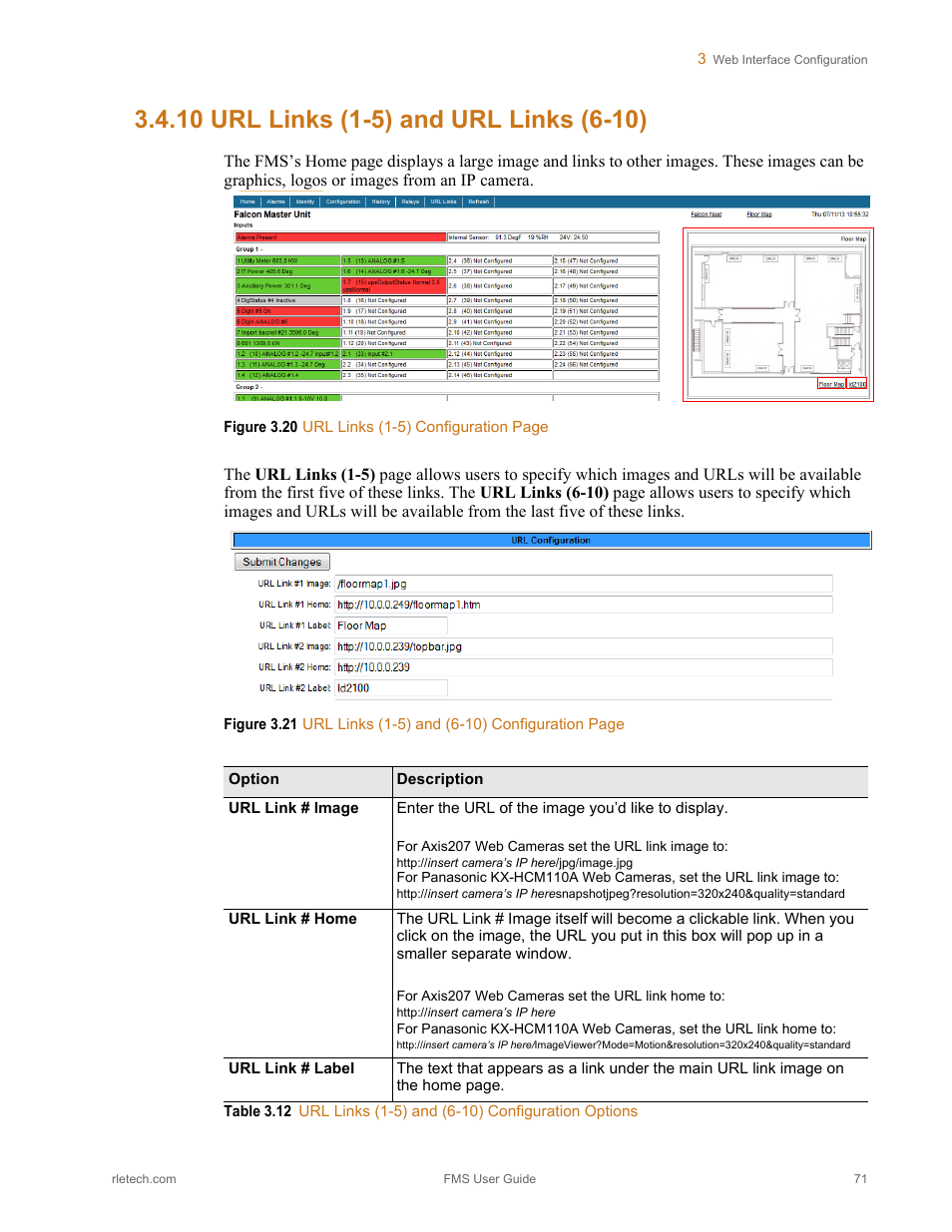 10 url links (1-5) and url links (6-10), Url links (1-5) and url links (6-10), Table 3.12 | Url links (1-5) and (6-10) configuration options | RLE FMS V.1.13 User Manual | Page 71 / 226