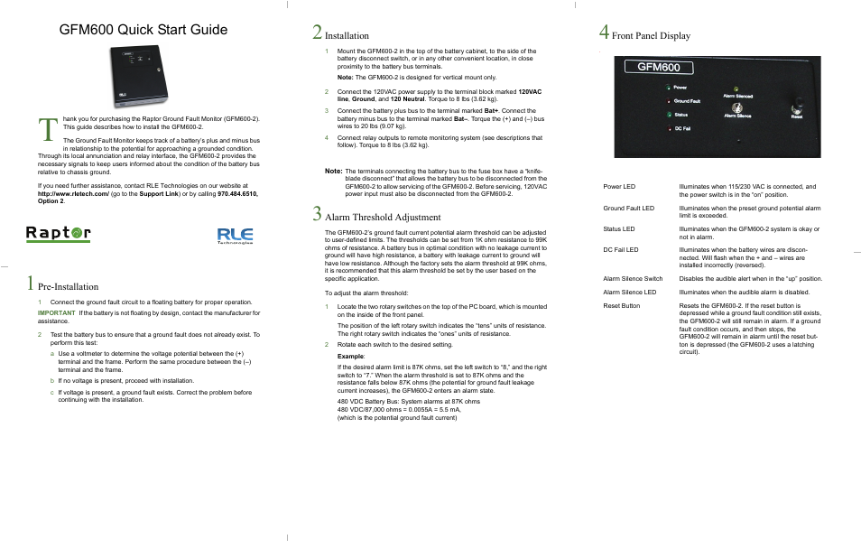 RLE Ground Fault Monitor User Manual | 2 pages