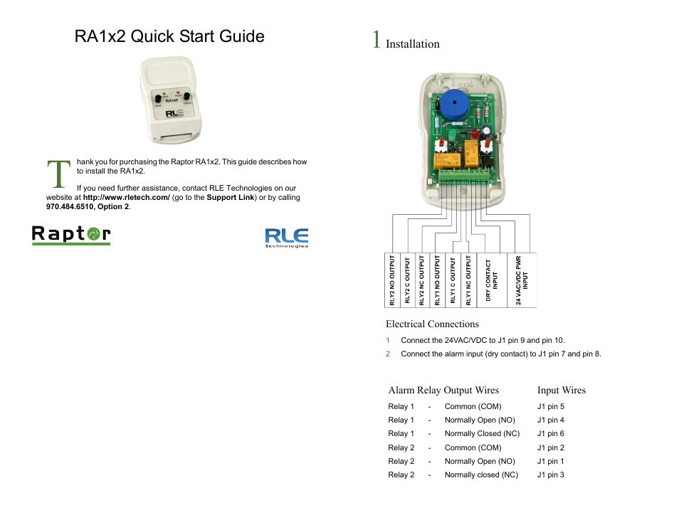 RLE RA1x2 User Manual | 2 pages