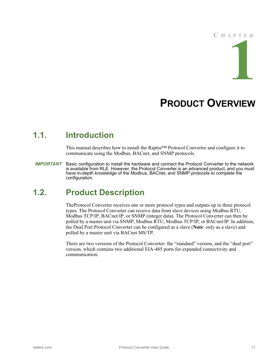 Product overview, Introduction, Product description | Introduction product description, Roduct, Verview | RLE Protocol Converter V.2.4 User Manual | Page 11 / 70
