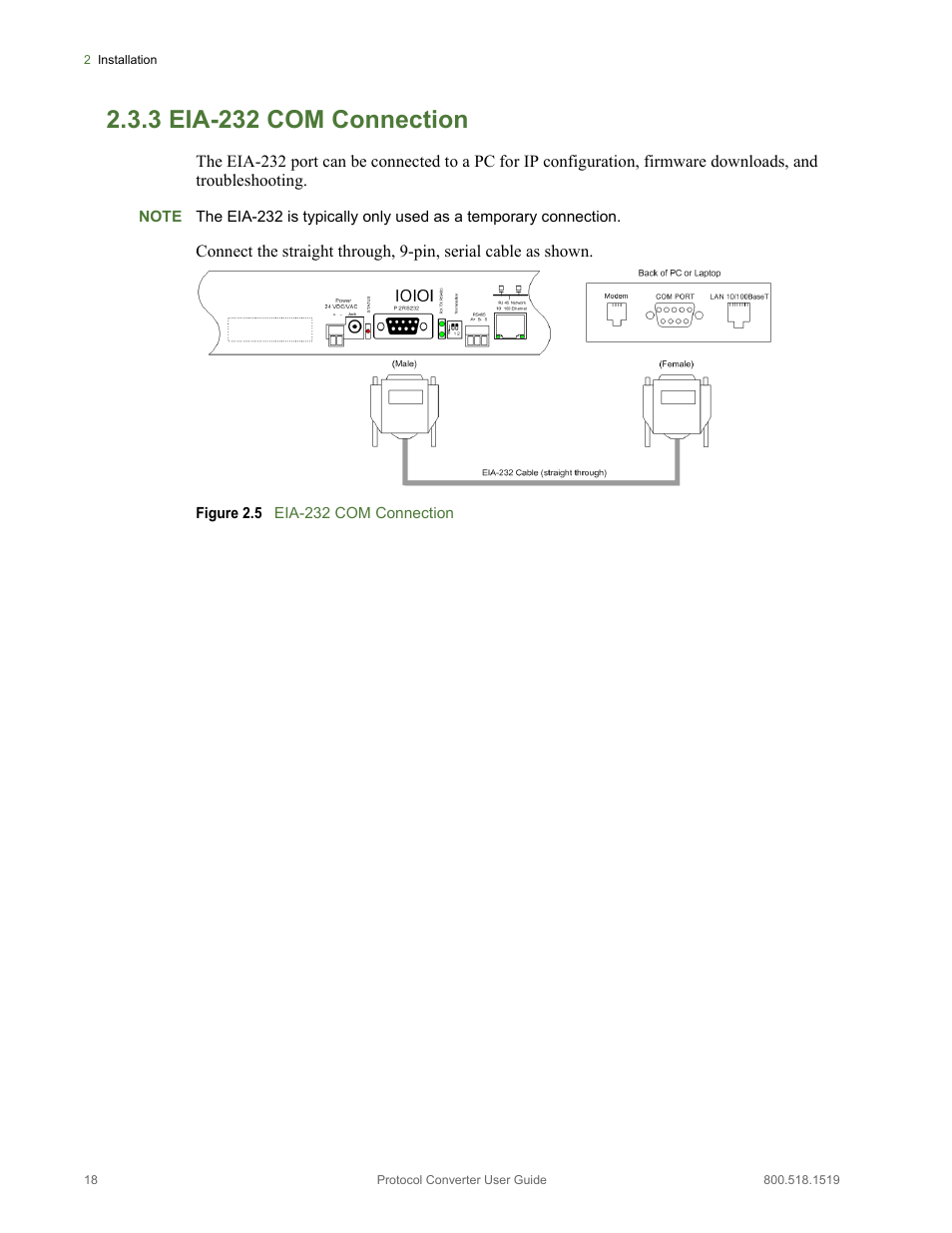 3 eia-232 com connection, Eia-232 com connection, Figure 2.5 | RLE Protocol Converter V.2.4 User Manual | Page 18 / 70