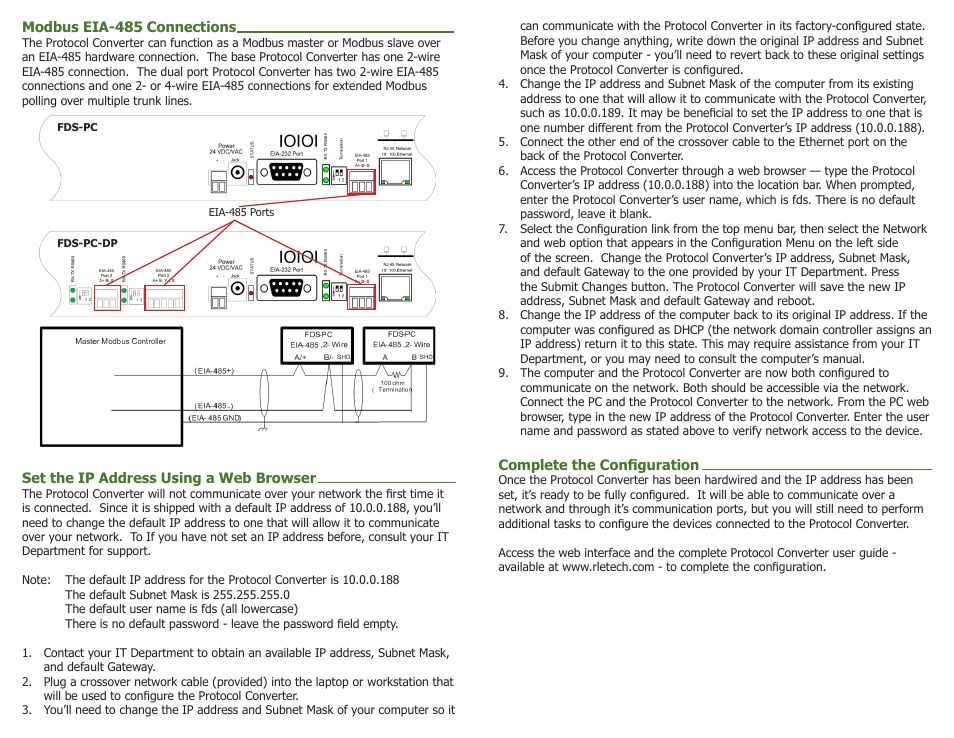 RLE Protocol Converter Quick Start User Manual | Page 2 / 2