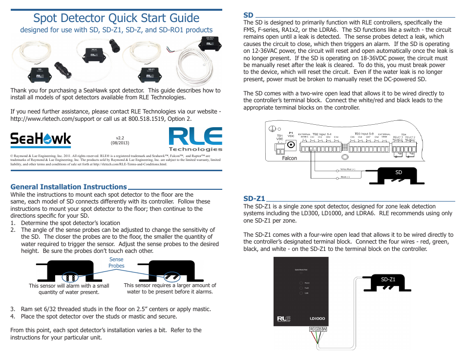 RLE Spot Detectors User Manual | 2 pages