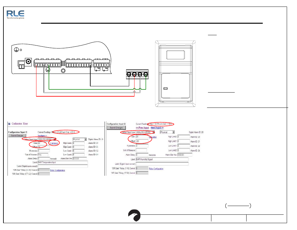 Fms to bapi, Fms bapi temperature/humidity falcon integration, Fms sensor wiring guide | Temperature setup humidity setup | RLE FMS User Manual | Page 15 / 16