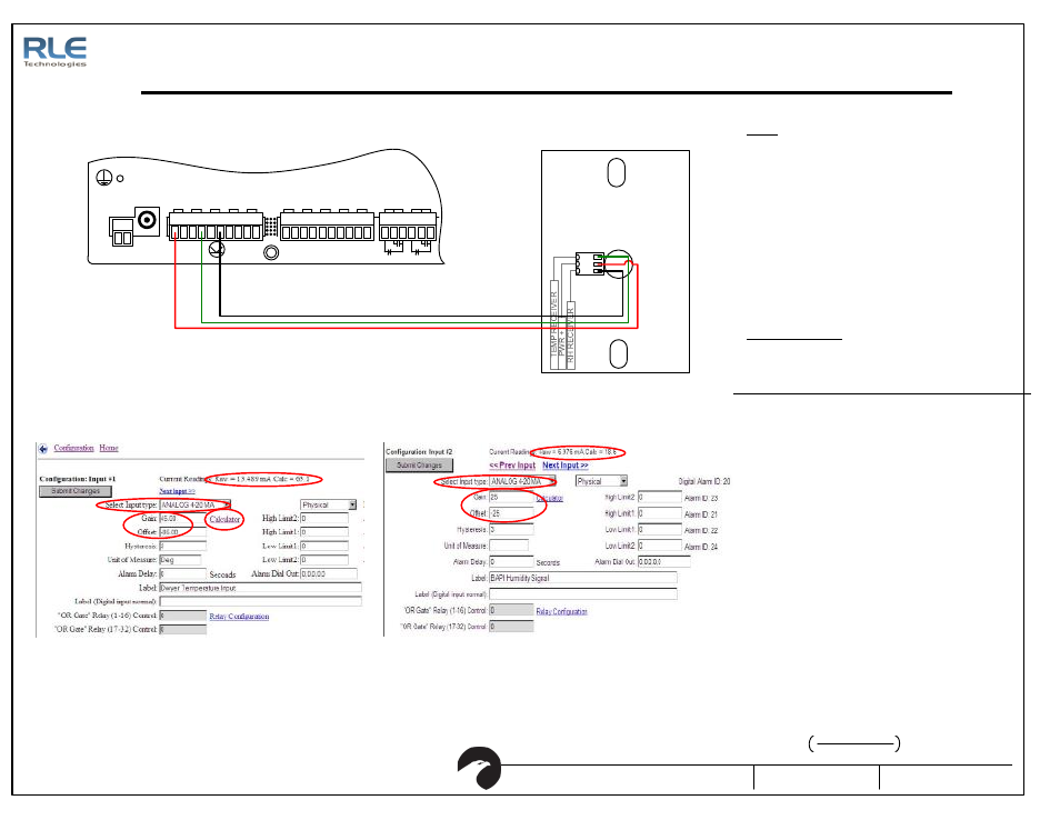 Fms to dwyer, Fms dwyer temperature/humidity falcon integration, Fms sensor wiring guide | Temperature setup humidity setup | RLE FMS User Manual | Page 16 / 16