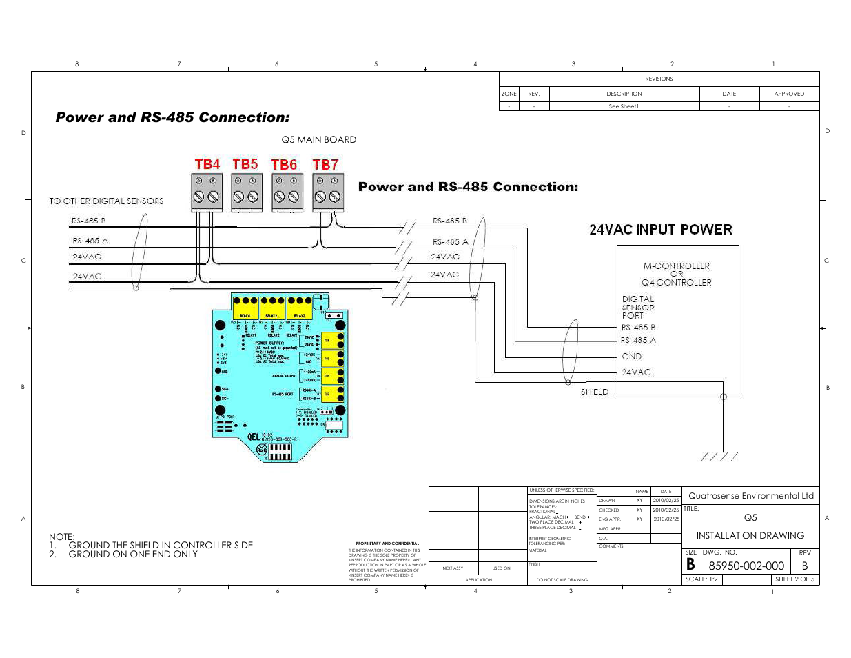 Power and rs-485 connection | RLE GD200 User Manual | Page 2 / 5