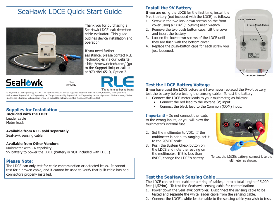 RLE LDCE User Manual | 2 pages