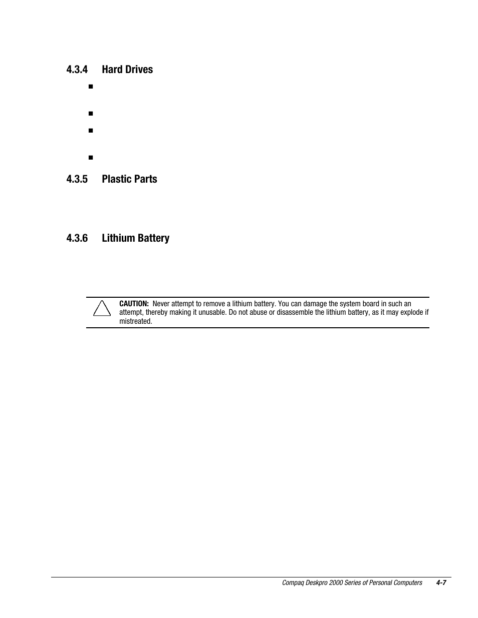 4 hard drives, 5 plastic parts, 6 lithium battery | Compaq Deskpro 2000 User Manual | Page 100 / 269
