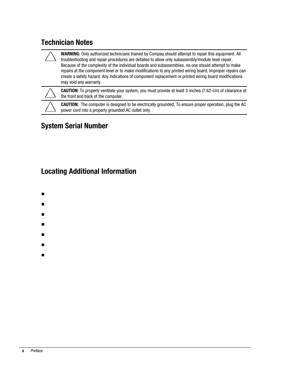 System serial number, Locating additional information | Compaq Deskpro 2000 User Manual | Page 12 / 269
