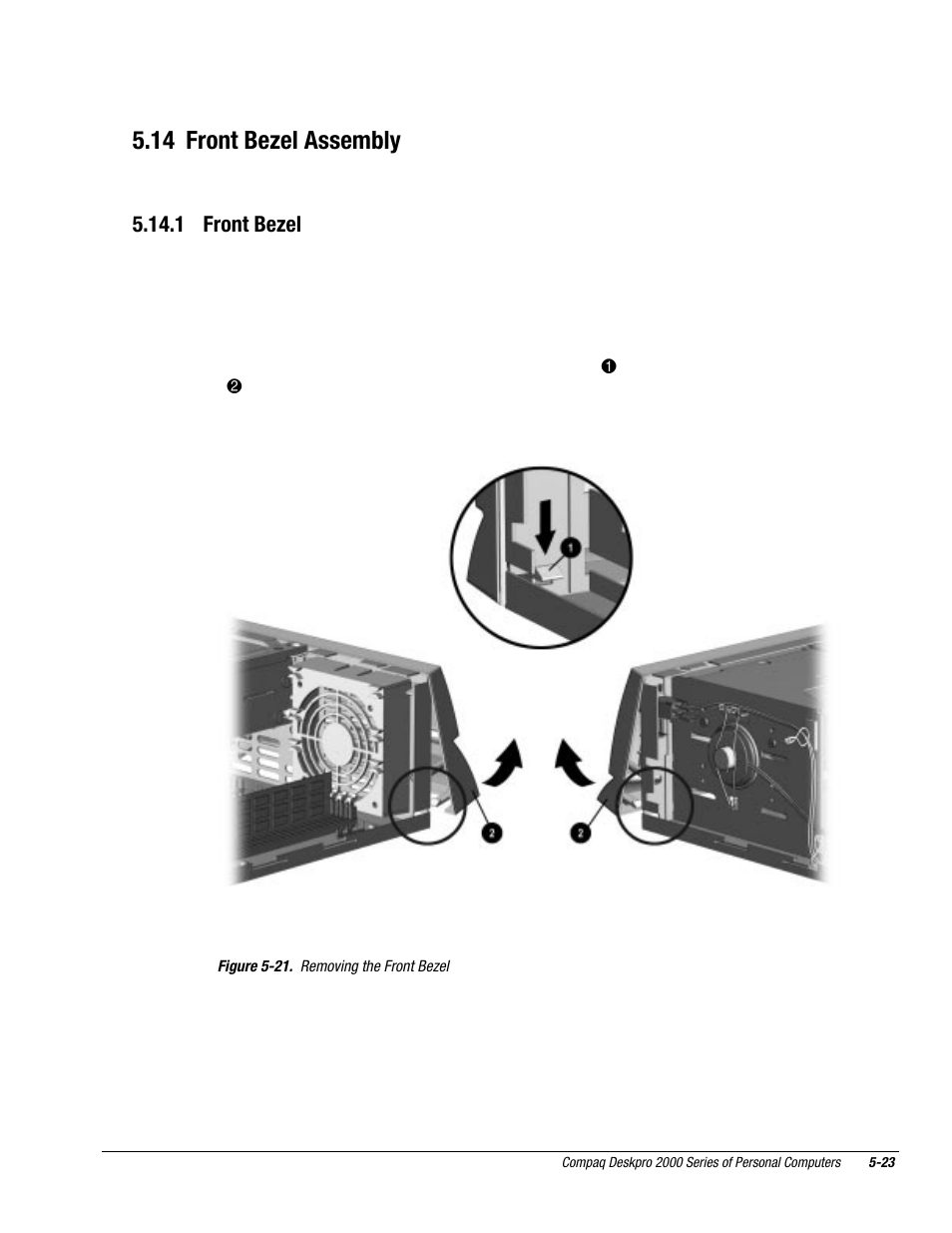 14 front bezel assembly, 1 front bezel | Compaq Deskpro 2000 User Manual | Page 123 / 269