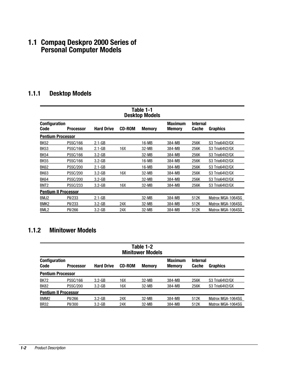1 desktop models, 2 minitower models | Compaq Deskpro 2000 User Manual | Page 14 / 269