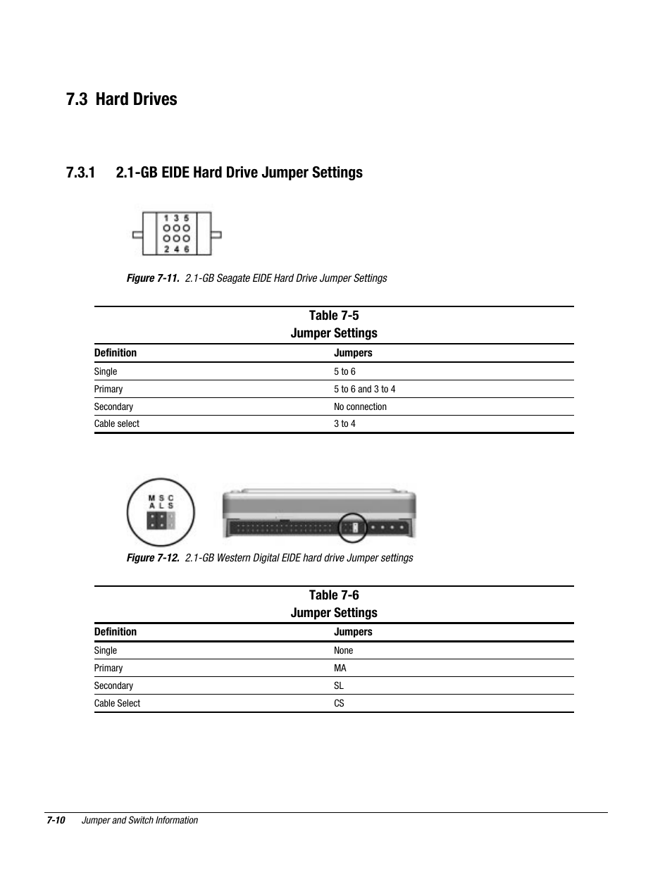 3 hard drives, 1 2.1-gb eide hard drive jumper settings | Compaq Deskpro 2000 User Manual | Page 193 / 269
