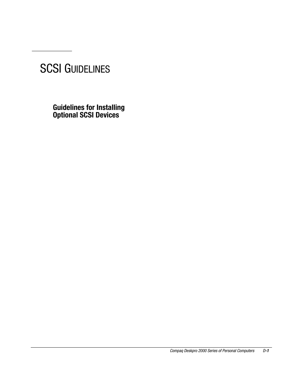 Scsi g, Appendix, Uidelines | Guidelines for installing optional scsi devices | Compaq Deskpro 2000 User Manual | Page 230 / 269