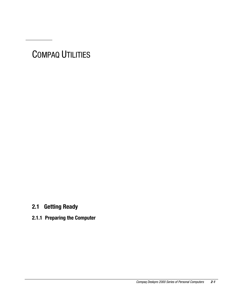 Compaq utilities, 1 getting ready, Chapter | Ompaq, Tilities | Compaq Deskpro 2000 User Manual | Page 39 / 269