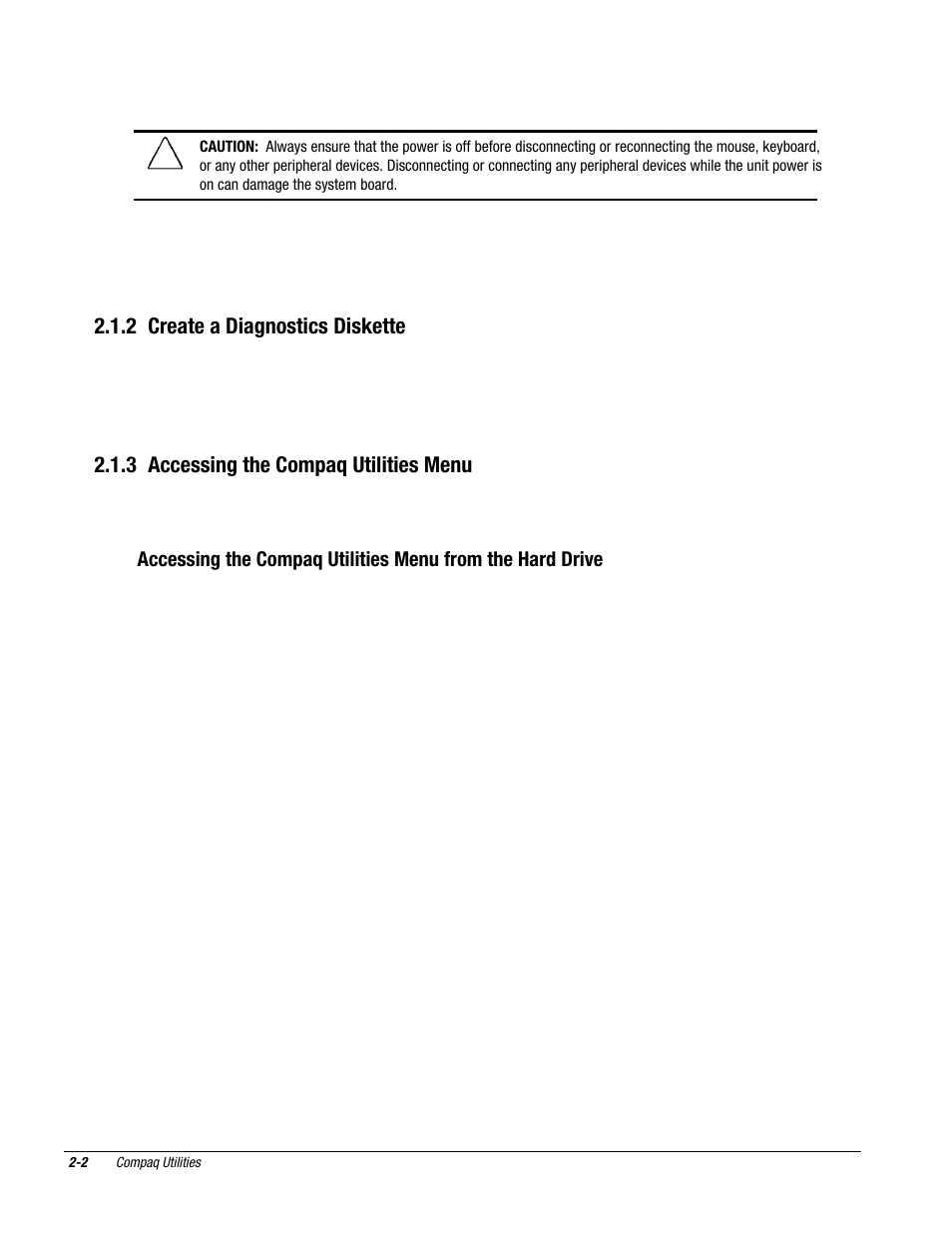 2 create a diagnostics diskette, 3 accessing the compaq utilities menu | Compaq Deskpro 2000 User Manual | Page 40 / 269