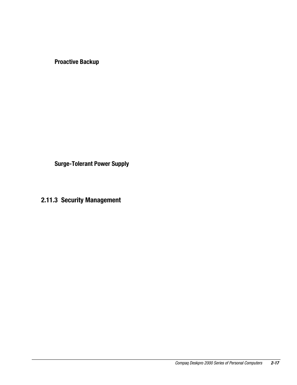 3 security management, Proactive backup, Surge-tolerant power supply | Compaq Deskpro 2000 User Manual | Page 55 / 269