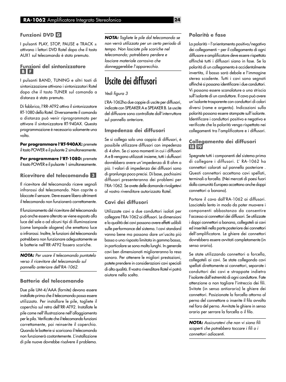 Uscite dei diffusori | ROTEL RA-1062 User Manual | Page 24 / 46