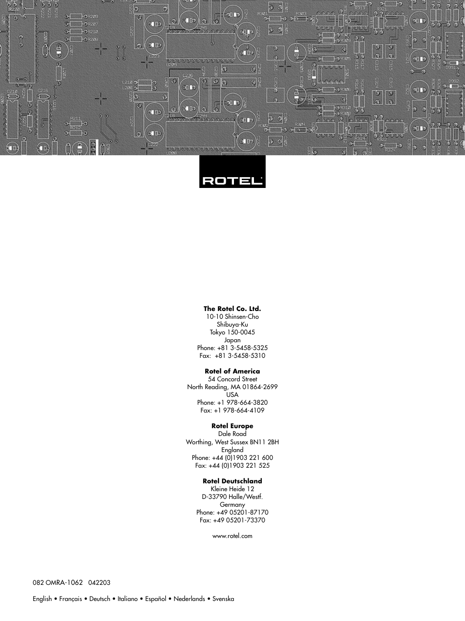 ROTEL RA-1062 User Manual | Page 46 / 46