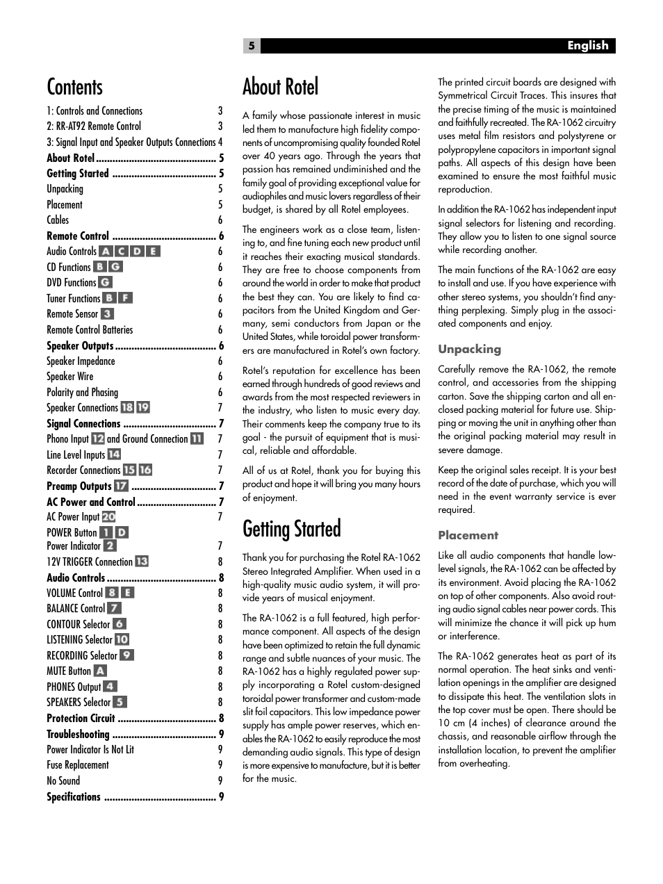ROTEL RA-1062 User Manual | Page 5 / 46