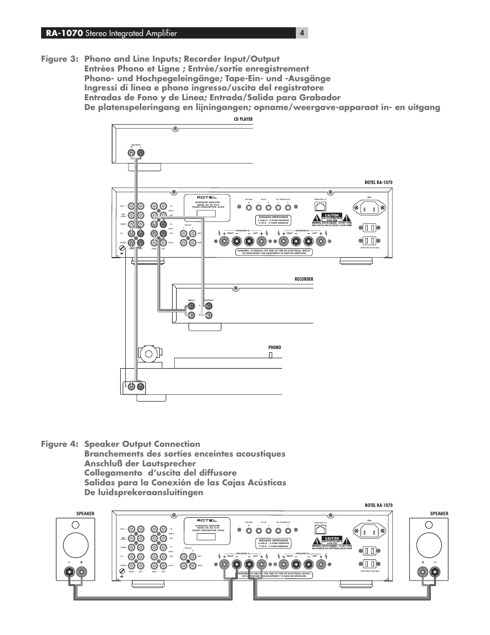 Ra-1070 stereo integrated amplifier, Cd player, Rotel ra-1070 | Speaker | ROTEL RA-1070 User Manual | Page 4 / 50