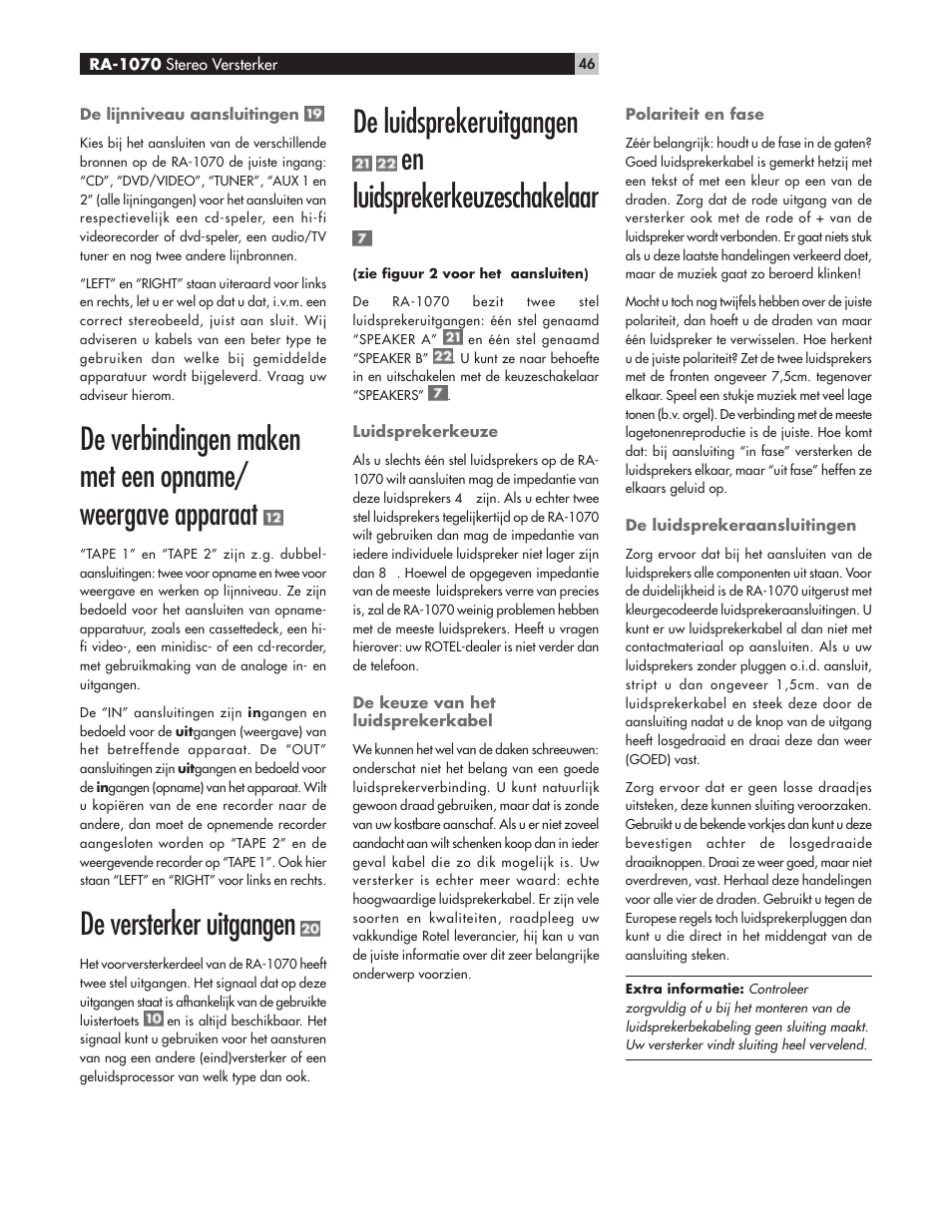 De versterker uitgangen | ROTEL RA-1070 User Manual | Page 46 / 50