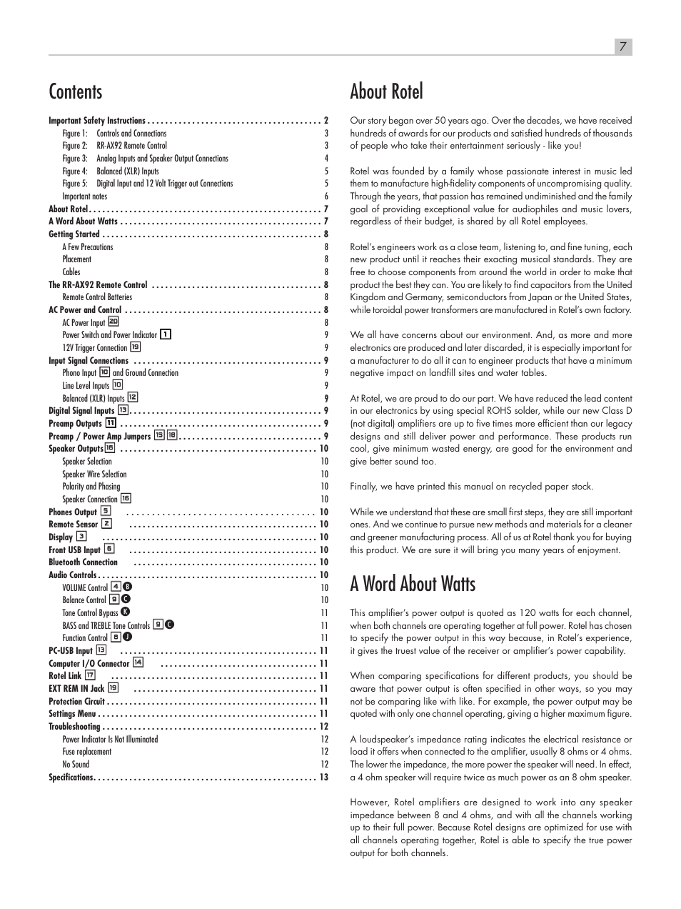 ROTEL RA-1570 User Manual | Page 7 / 76