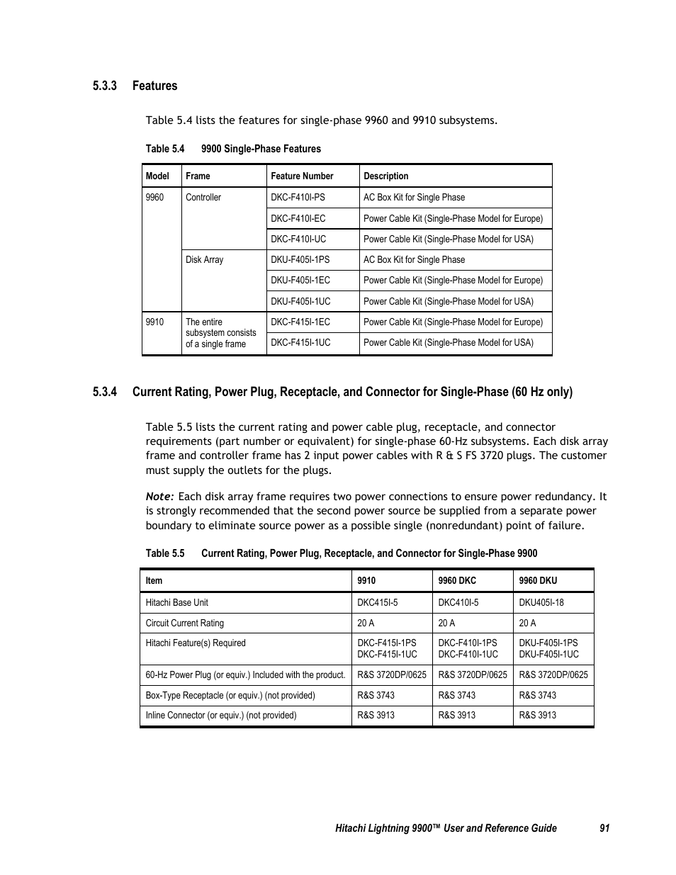 3 features, Table 5.4 9900 single-phase features, 5 input voltage tolerances | Compaq 9900 User Manual | Page 105 / 138