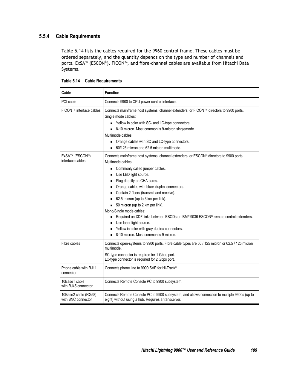 4 cable requirements, Table 5.14 cable requirements | Compaq 9900 User Manual | Page 123 / 138