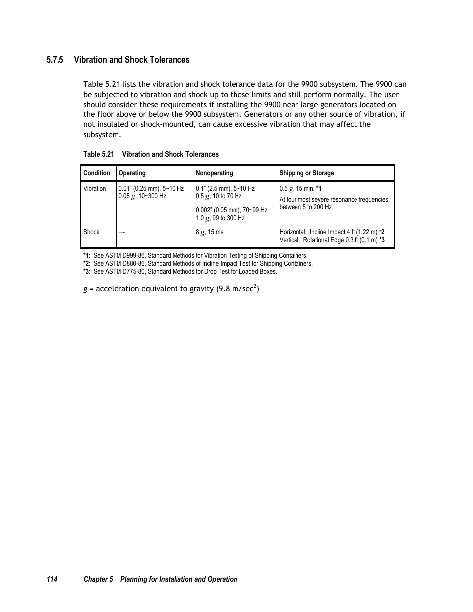 5 vibration and shock tolerances, Table 5.21 vibration and shock tolerances, Chapter 6 troubleshooting | 1 troubleshooting | Compaq 9900 User Manual | Page 128 / 138