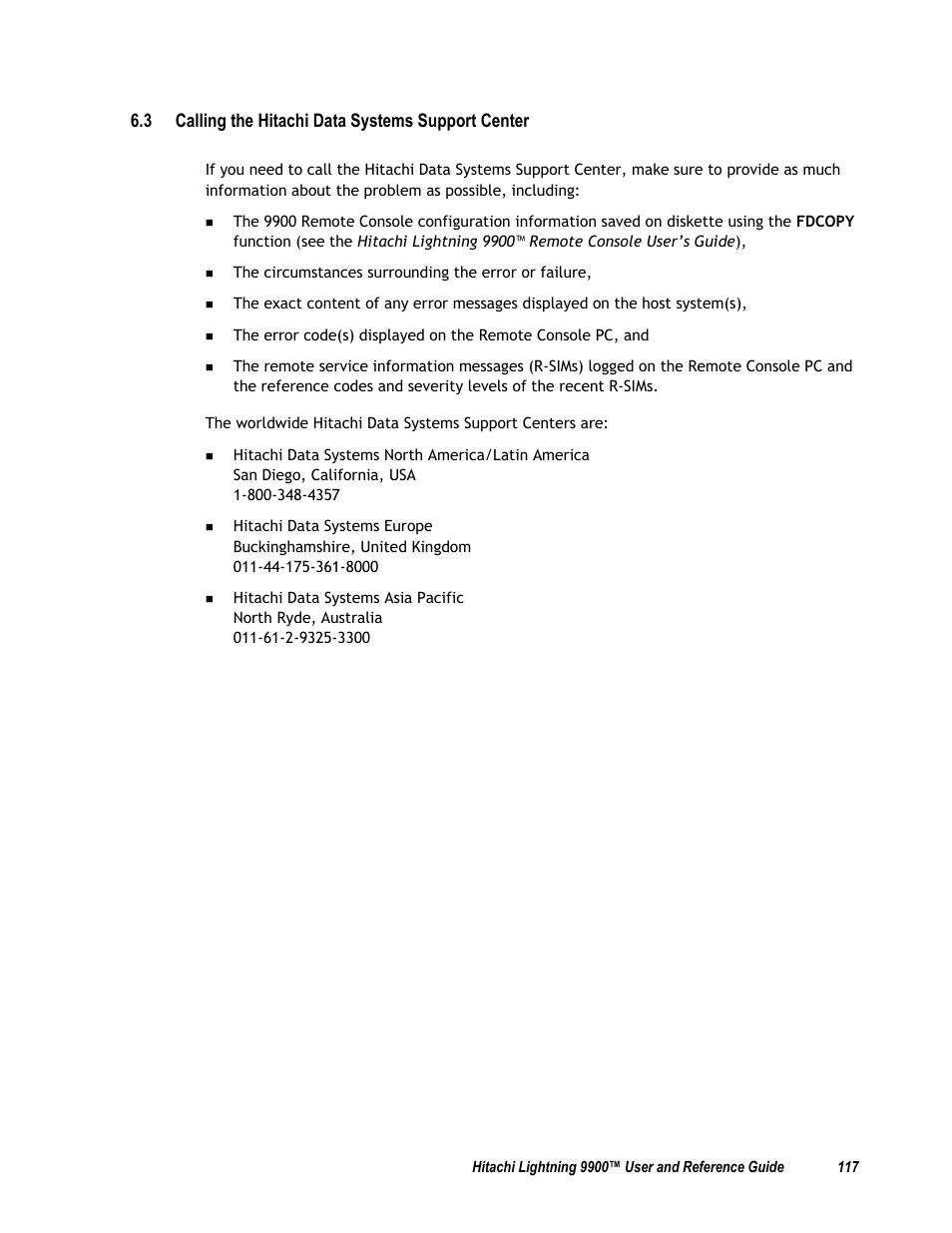 3 calling the hitachi data systems support center | Compaq 9900 User Manual | Page 131 / 138