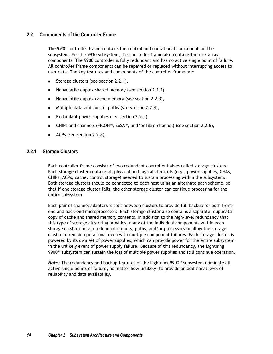 2 components of the controller frame, 1 storage clusters, 2 nonvolatile shared memory | Compaq 9900 User Manual | Page 28 / 138