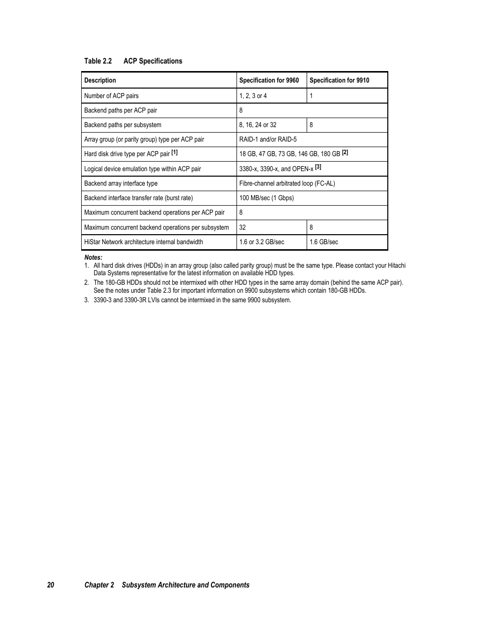 Table 2.2 acp specifications, 3 array frame | Compaq 9900 User Manual | Page 34 / 138