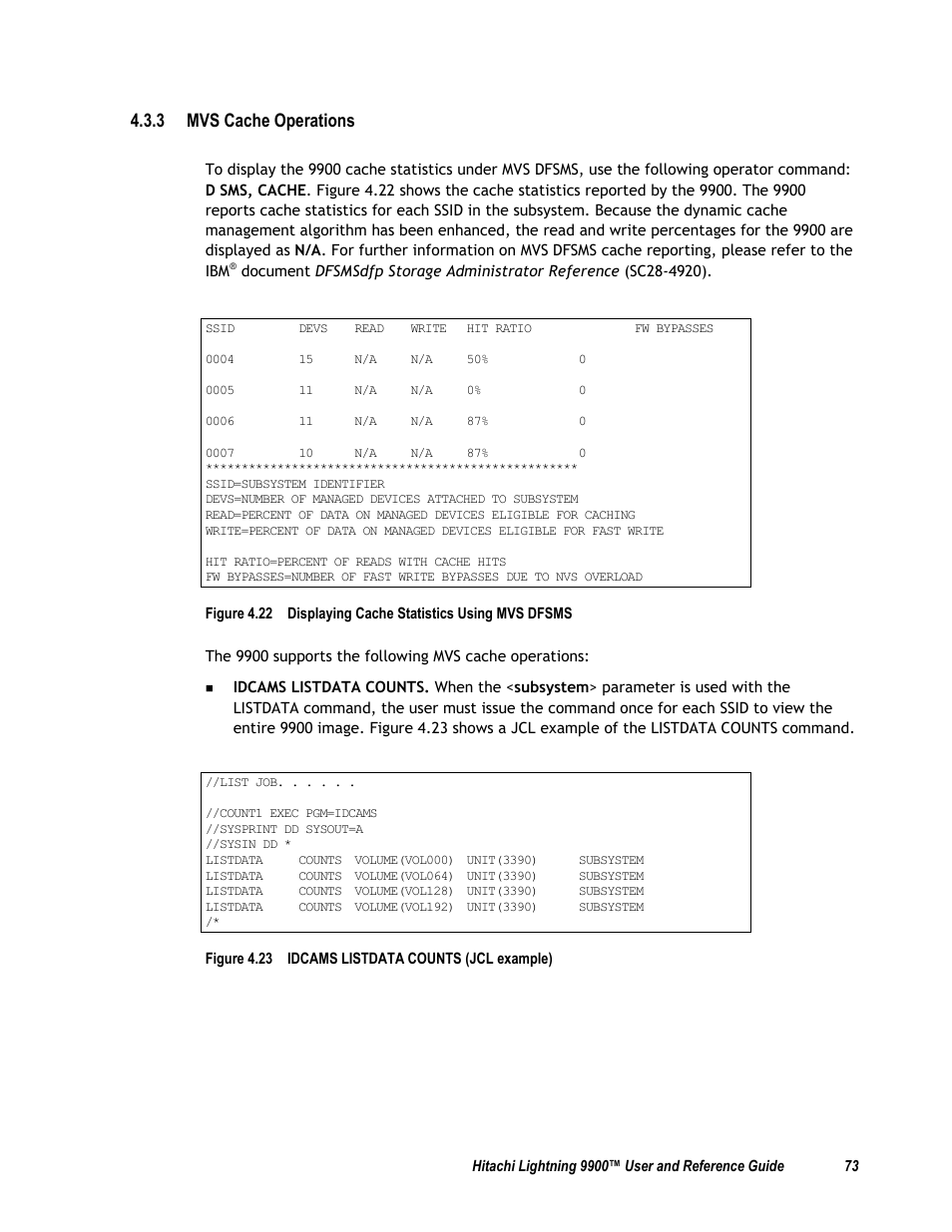 3 mvs cache operations, Figure 4.23 idcams listdata counts (jcl example) | Compaq 9900 User Manual | Page 87 / 138