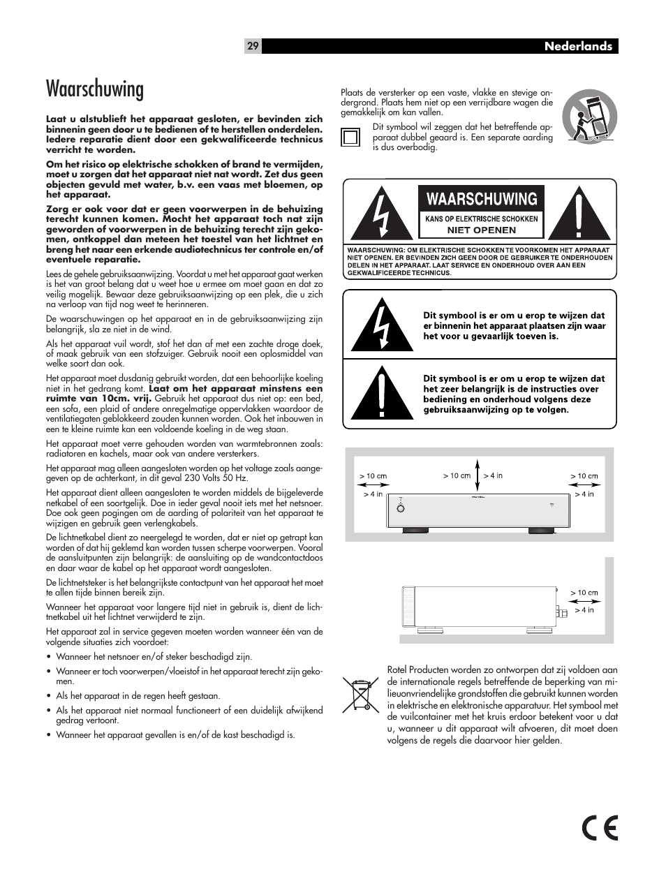 Waarschuwing | ROTEL RB-06 User Manual | Page 29 / 44