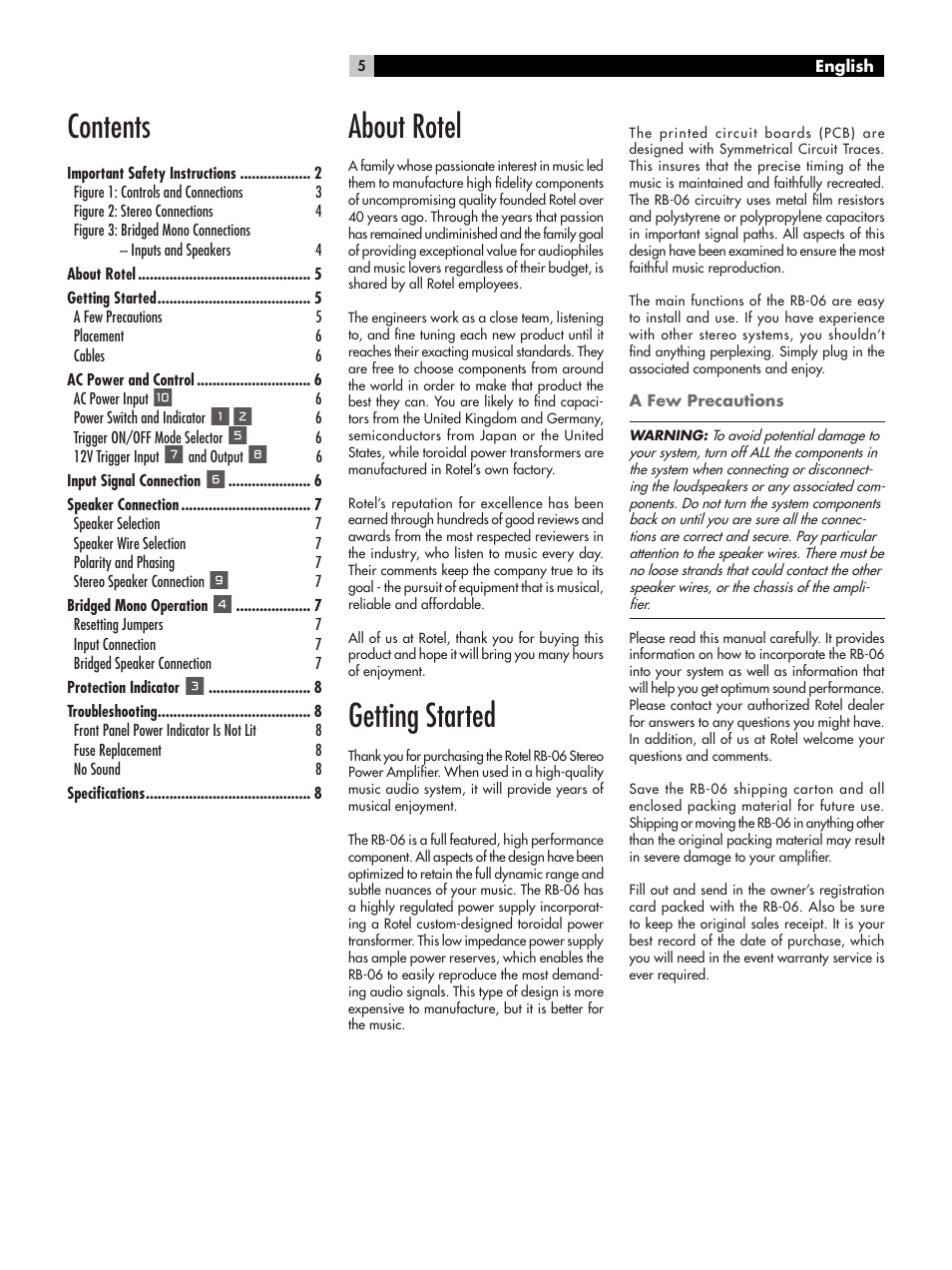 ROTEL RB-06 User Manual | Page 5 / 44