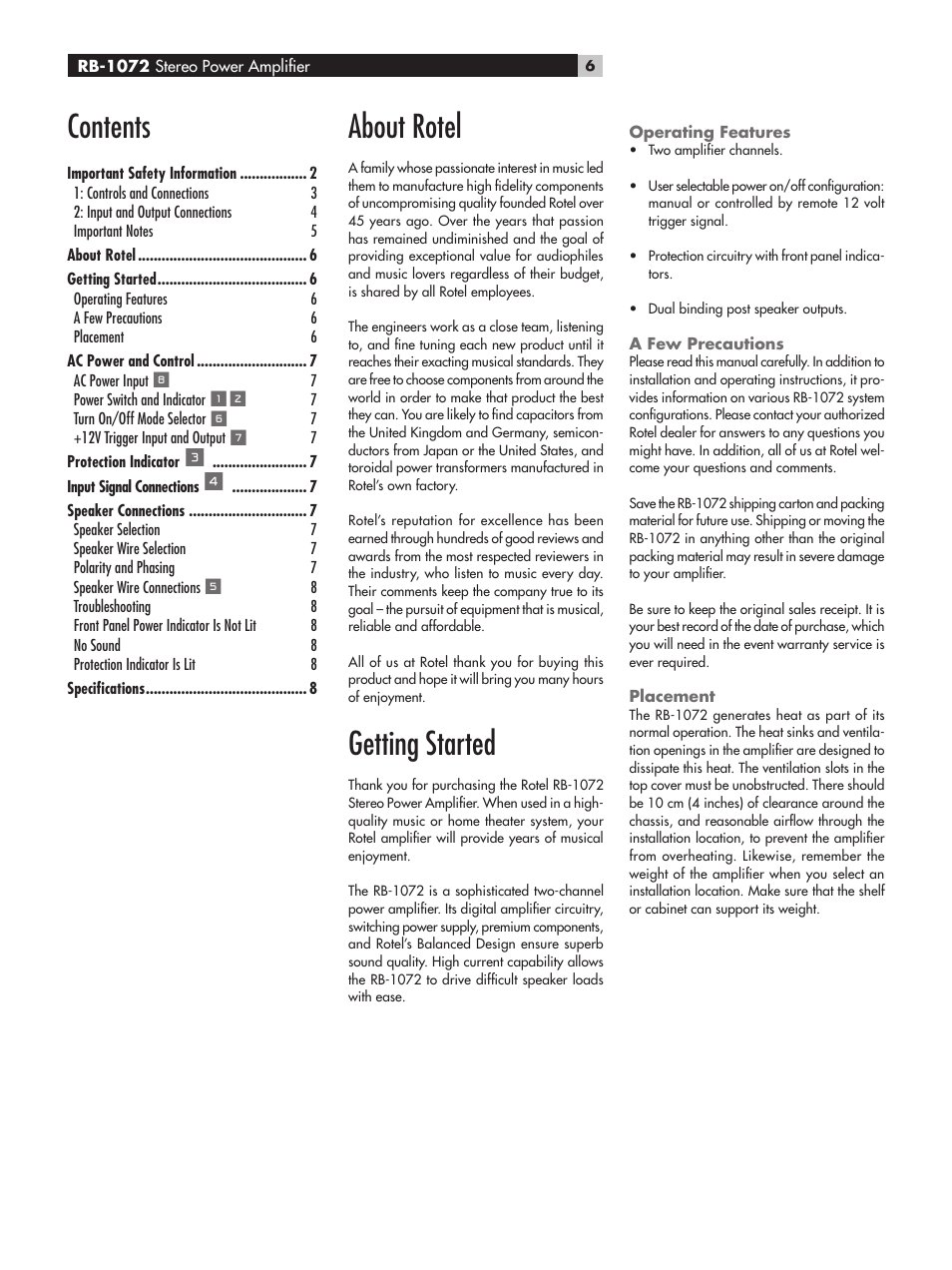 ROTEL RB-1072 User Manual | Page 6 / 42