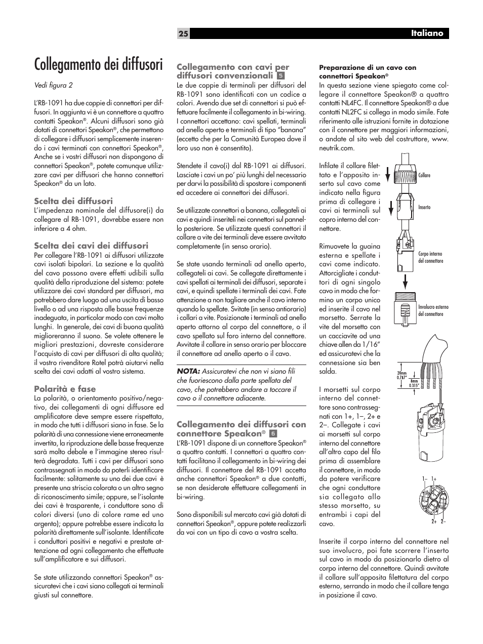 Collegamento dei diffusori | ROTEL RB-1091 User Manual | Page 25 / 52