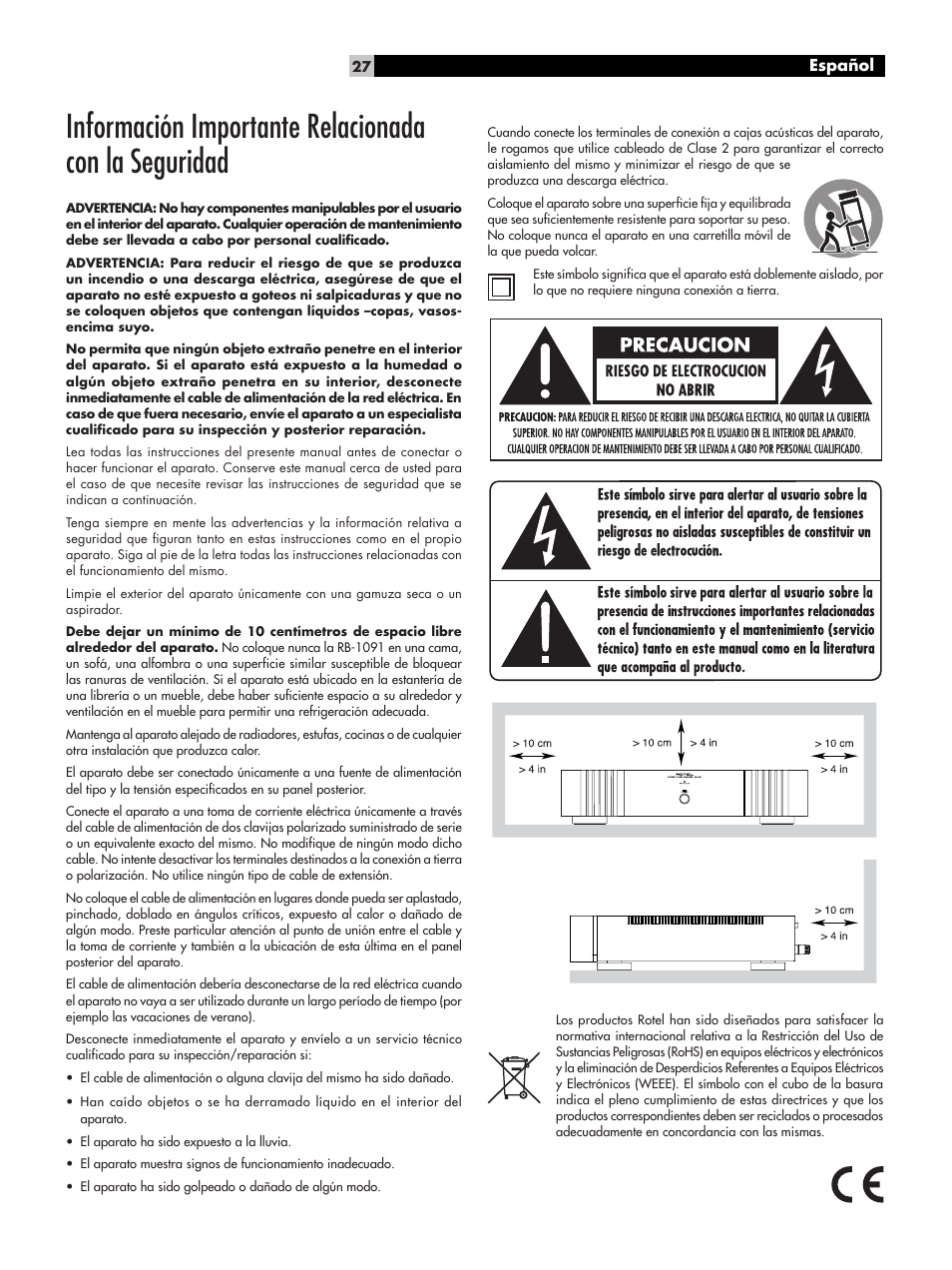 ROTEL RB-1091 User Manual | Page 27 / 52