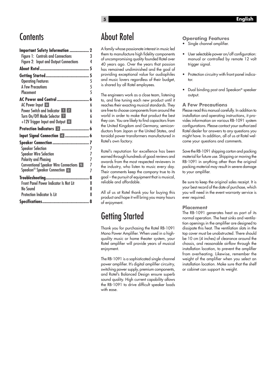 ROTEL RB-1091 User Manual | Page 5 / 52