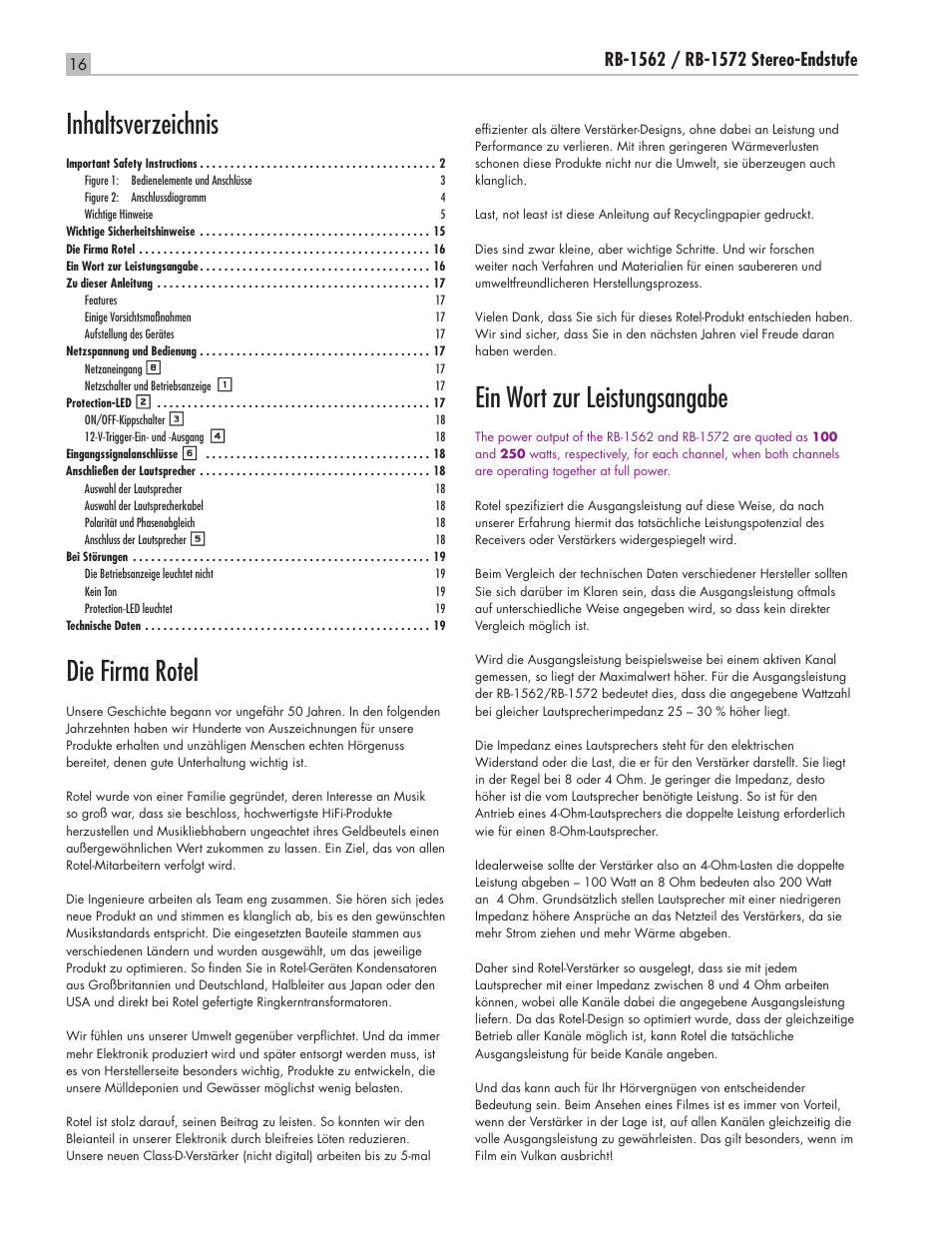 ROTEL RB-1562 User Manual | Page 16 / 20