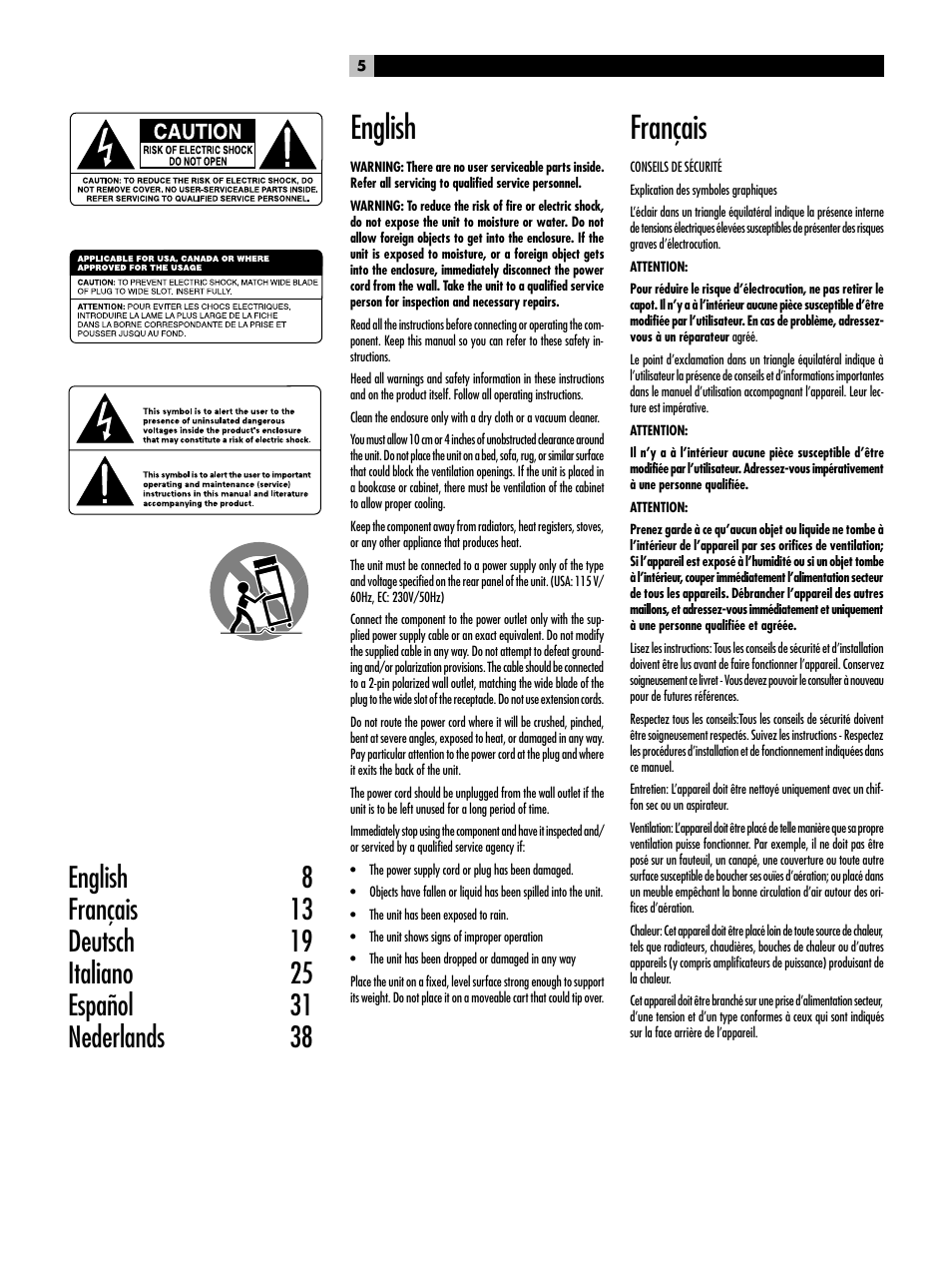 English, Français | ROTEL RB951 mk II User Manual | Page 5 / 44