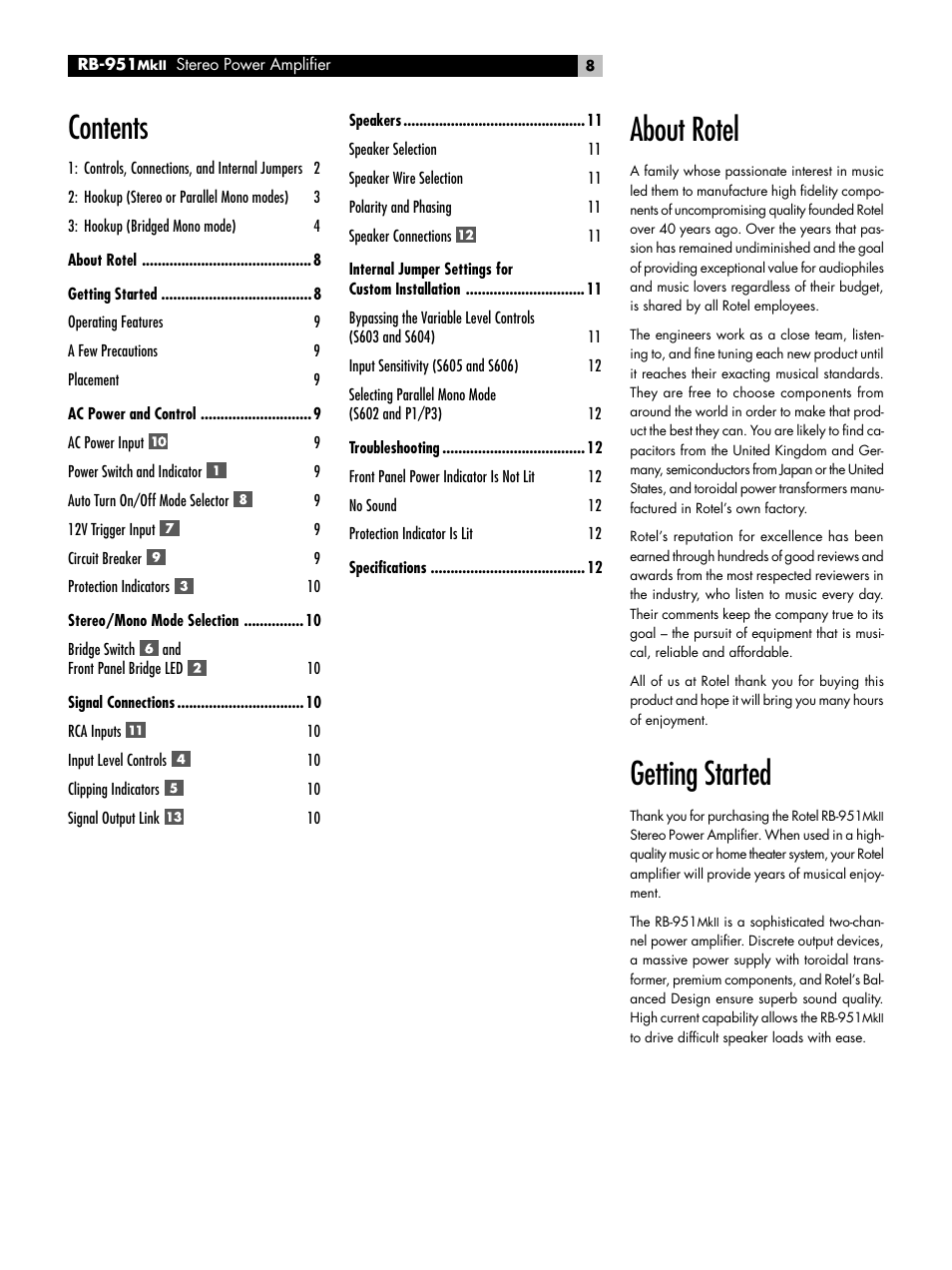 ROTEL RB951 mk II User Manual | Page 8 / 44