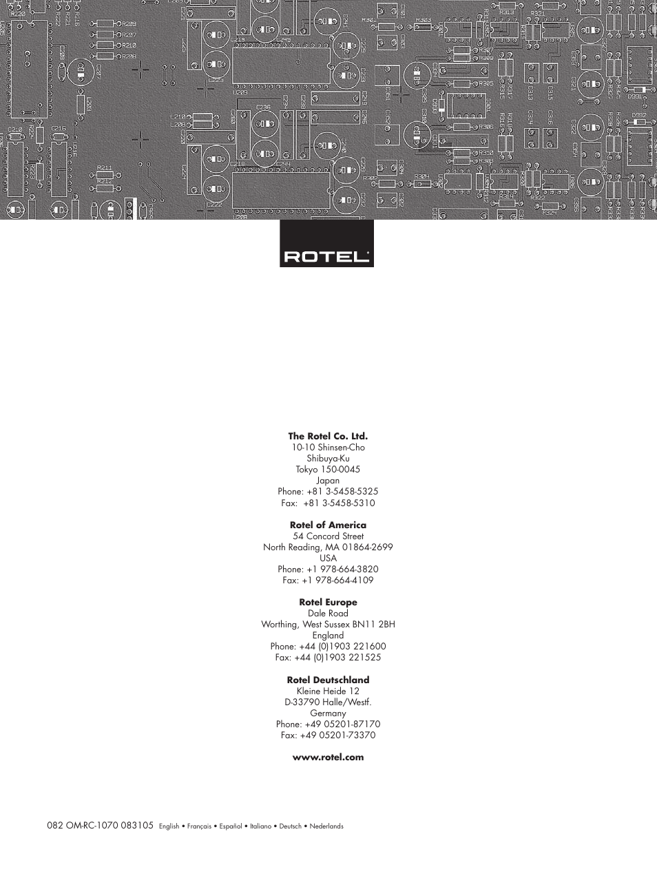 ROTEL RC1070 User Manual | Page 40 / 40
